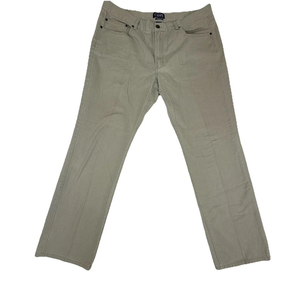 Chaps 5 Pocket Twill Men's Hudson Tan‎ Pants Sz 36x32 Khaki Straight Leg